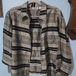 100% Silk Vintage Shiny Striped Blouse